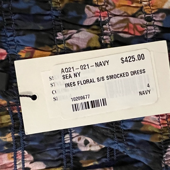 NWT Sea NY Ines Floral Navy Smock Midi Dress size 4 BRAND NEW - Picture 11 of 17